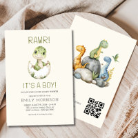 It's a Boy QR Code Boho Dinosaur Baby Boy Shower