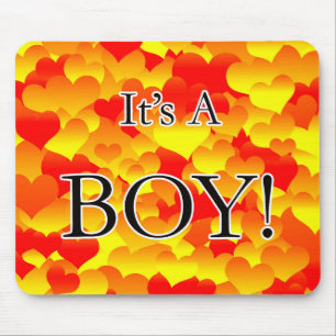 It's A Boy! Red and Yellow Hearts Mouse Pad