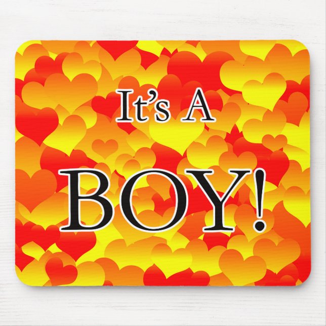 It's A Boy! Red and Yellow Hearts Mouse Pad (Front)