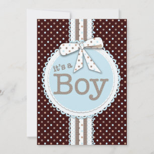 It's a Boy Ribbon & Bow Baby Shower Blue Dots Invitation