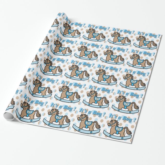 It's a Boy Rocking Horse Baby Shower Wrapping Pape Wrapping Paper (Unrolled)