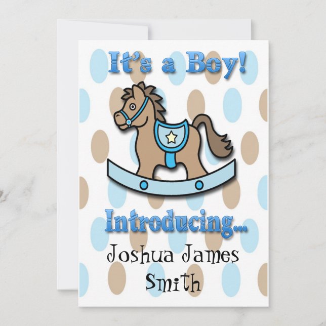It's a Boy Rocking Horse Birth Announcement (Front)