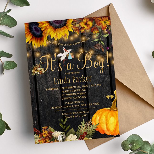 It's a boy rustic autumn sunflower baby boy shower invitation (Creator Uploaded)