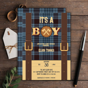 It's a boy Rustic Lumberjack Flannel Baby Shower I Invitation
