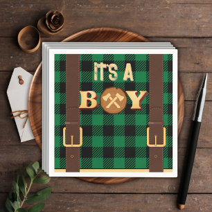 It's a boy Rustic Lumberjack Flannel Baby Shower I Napkin