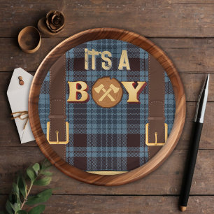 It's a boy Rustic Lumberjack Flannel Baby Shower I Paper Plate