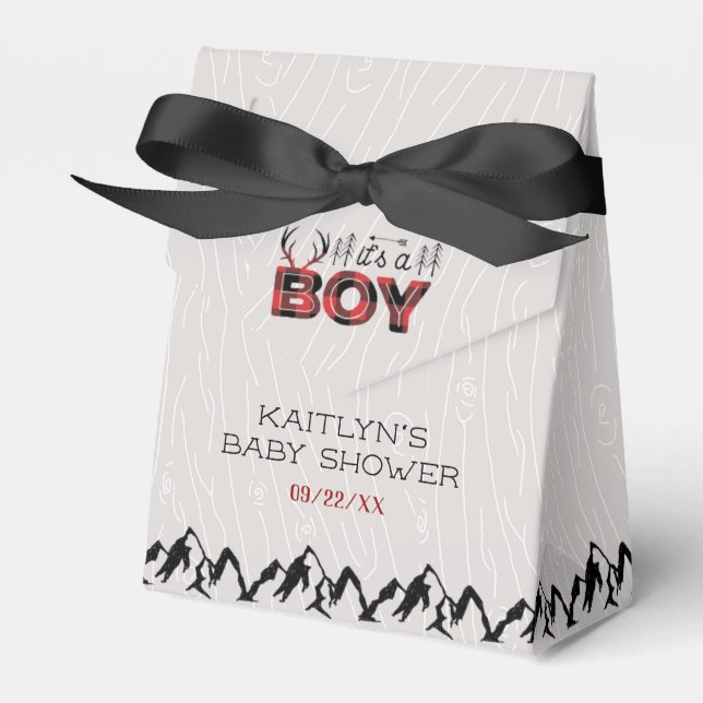 It's A Boy! Rustic Plaid Lumberjack Baby Shower Favor Box (Front Side)