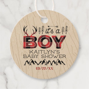 It's A Boy! Rustic Plaid Lumberjack Baby Shower Favour Tags