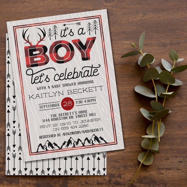 It's A Boy! Rustic Plaid Lumberjack Baby Shower Invitation (Creator Uploaded)