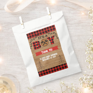 It's a boy Rustic Wood Plaid Baby Shower Favour Bag