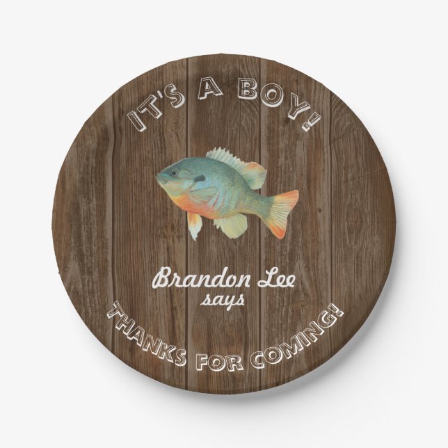 It's a Boy Rusting Fishing Paper Plate (Front)