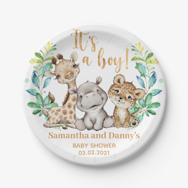 It's a Boy! Safari Baby Shower Paper Plate (Front)