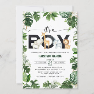 It's a Boy Safari Jungle Animals Baby Shower Invitation