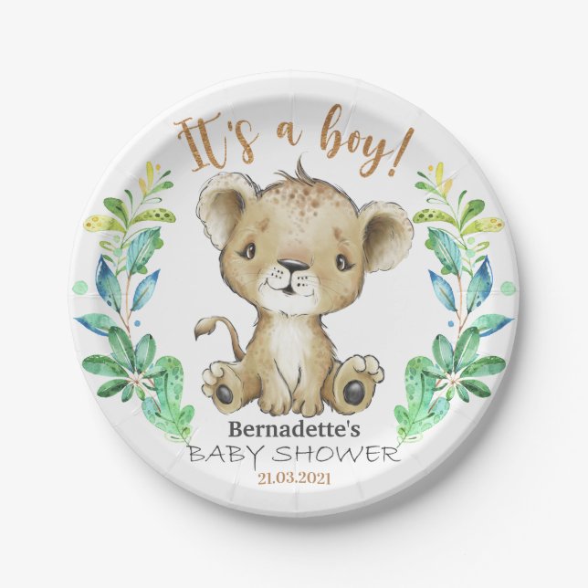 It's a Boy! Safari Lion  Baby Shower Plate (Front)