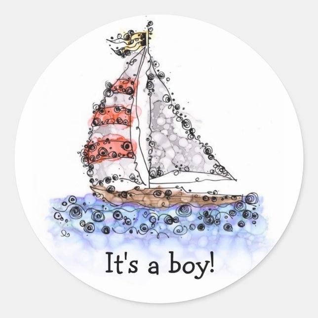 It's a boy! Sailboat Classic Round Sticker (Front)