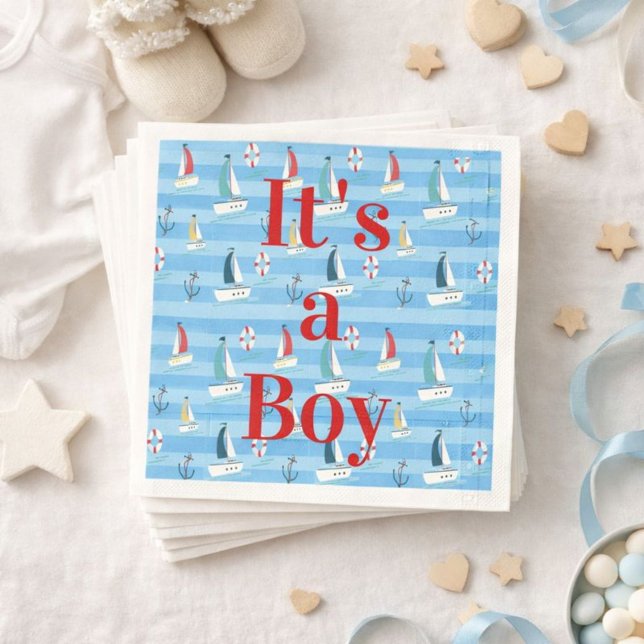 It's a Boy Sailboat Paper Napkin (Creator Uploaded)