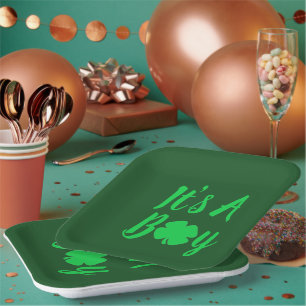 It's A Boy Shamrock Paper Plate
