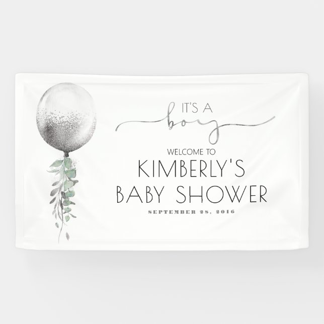 Its a Boy Silver Balloon Baby Shower Banner (Horizontal)