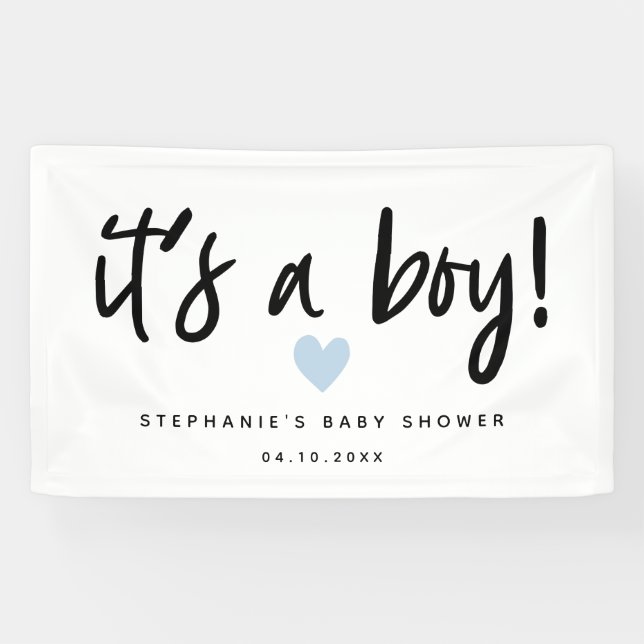 it's a boy simple blue heart baby shower banner (Horizontal)