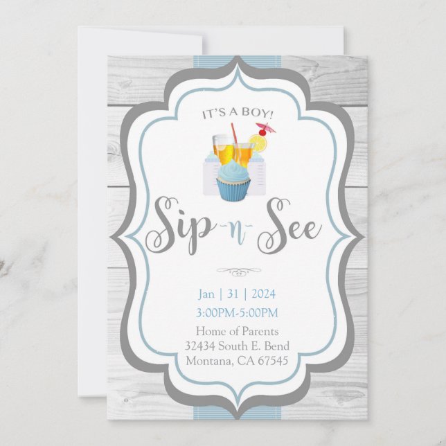 Its' A Boy Sip and See Invitation (Front)