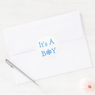 It's A Boy Snowflake Classic Round Sticker