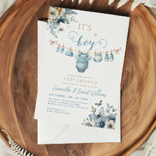 It's a Boy Soft Blue Floral Elegant Baby Shower  Invitation