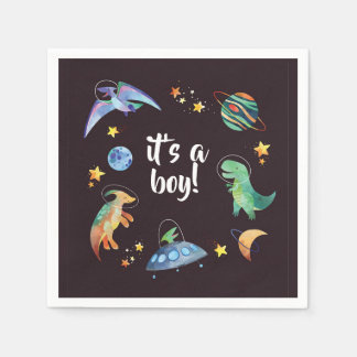 It's a Boy Space Dinosaur Galaxy Baby Shower Party Napkin