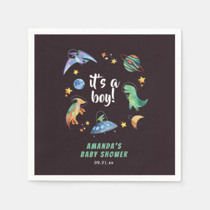 It's a Boy Space Dinosaur Galaxy Baby Shower Party Napkin