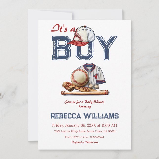 It's a Boy Sport Baseball Themed Baby Shower Invitation (Front)