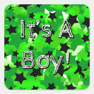 It's A Boy! Stars in Greens Square Sticker