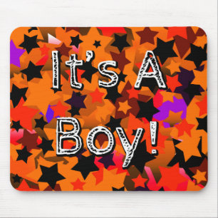 It's A Boy! Stars Orange Mouse Pad