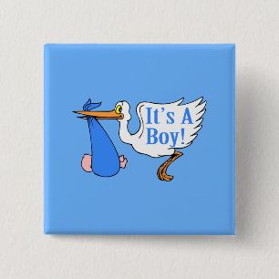 It's A Boy! (Stork And Baby Bundle) 2 Inch Square Button
