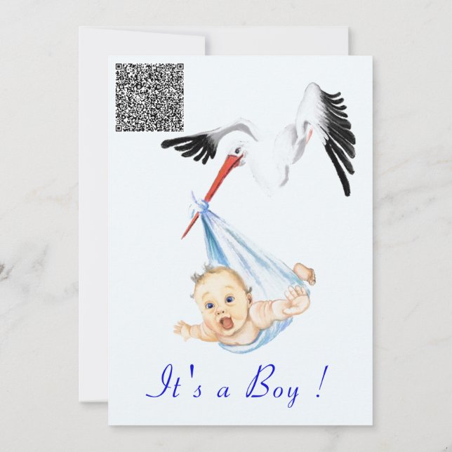 It's a Boy Stork Baby Boy Shower Invite QR Code (Back)