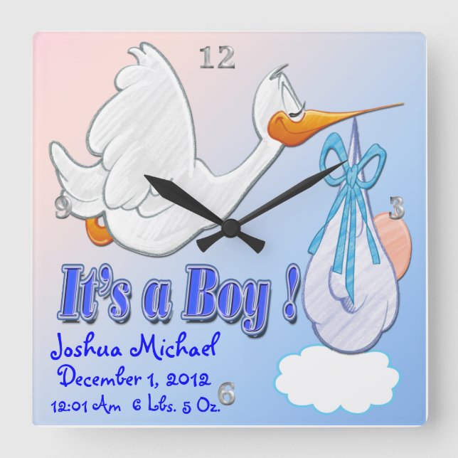 It's A Boy - Stork Keepsake Wall Clock (Front)