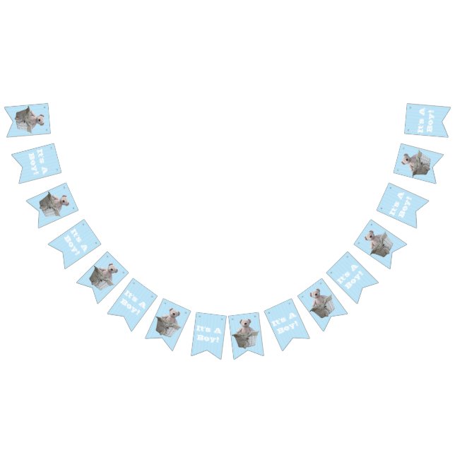 It's A Boy Teddy Bear Blue Stripes Baby Shower Bunting Flags (All)