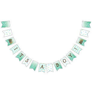 It's a Boy, Teddy Bear Green Baby Shower Bunting Flags