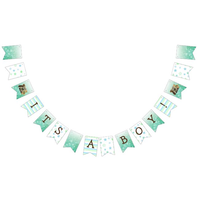 It's a Boy, Teddy Bear Green Baby Shower Bunting Flags (All)