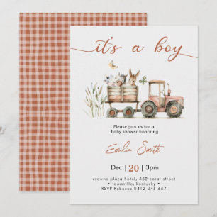  It's a Boy Tractor Baby Shower Invitation