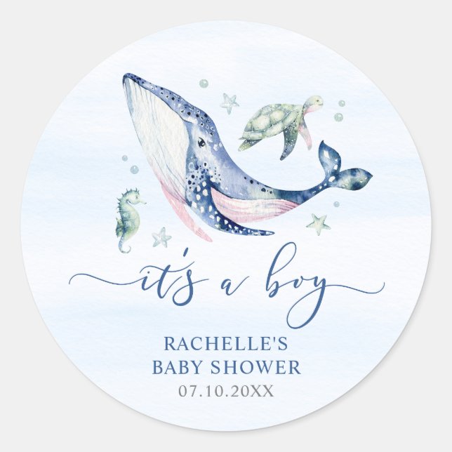 It's a Boy Under the Sea Baby Shower Classic Round Sticker (Front)