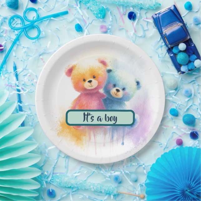 It's a Boy! Watercolor Baby Shower Paper Plates (Party)