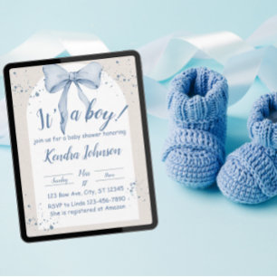 Its a boy watercolor bow, minimalist baby shower invitation