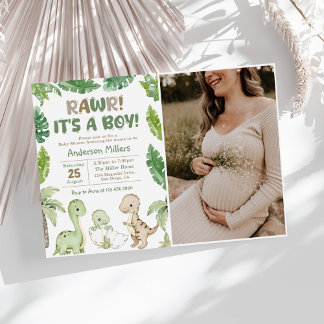 It's a Boy Watercolor Dinosaur Baby Shower Photo Invitation