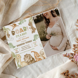 It's a Boy Watercolor Dinosaur Baby Shower Photo Invitation