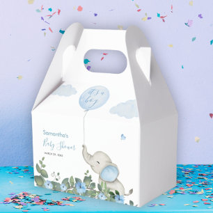 Its A Boy Watercolor Elephant Greenery Baby Shower Favor Box
