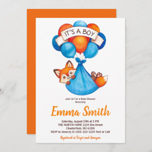 It's a Boy Watercolor Fox Baby Shower Invitation
