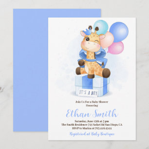 It's a Boy Watercolor Giraffe Baby Shower  Invitation