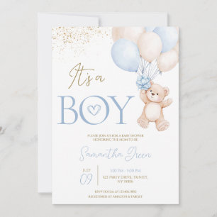 It's a Boy We Can Bearly Wait Baby Shower Invitation