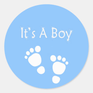 it's a boy with blue baby-feet classic round sticker