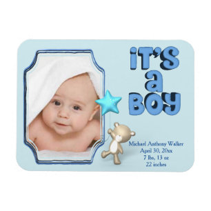 It's A Boy With Photo, Information and Baby Bear Magnet