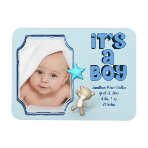 It's A Boy With Photo, Information and Baby Bear Magnet